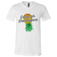 Upside Down Pineapple Down For Shenanigans Funny Swinger V-Neck T-Shirt