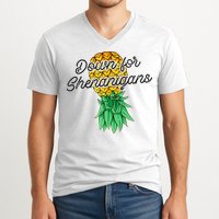 Upside Down Pineapple Down For Shenanigans Funny Swinger V-Neck T-Shirt