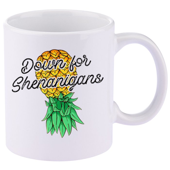 Upside Down Pineapple Down For Shenanigans Funny Swinger 11oz C Handle Ceramic Mug