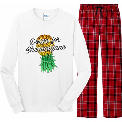 Upside Down Pineapple Down For Shenanigans Funny Swinger Long Sleeve Pajama Set