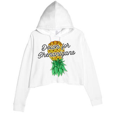 Upside Down Pineapple Down For Shenanigans Funny Swinger Crop Fleece Hoodie