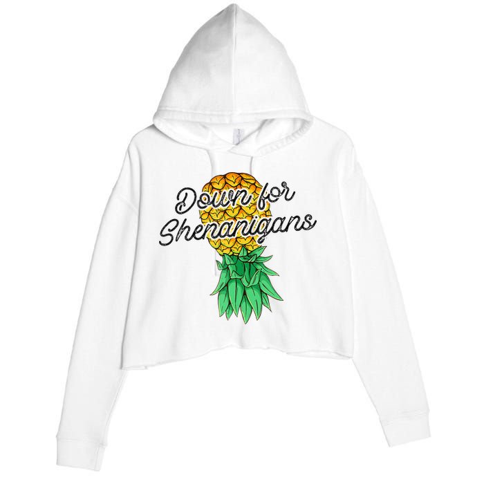 Upside Down Pineapple Down For Shenanigans Funny Swinger Crop Fleece Hoodie