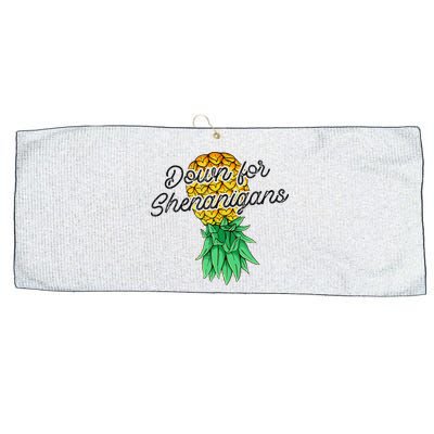 Upside Down Pineapple Down For Shenanigans Funny Swinger Large Microfiber Waffle Golf Towel