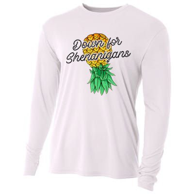 Upside Down Pineapple Down For Shenanigans Funny Swinger Cooling Performance Long Sleeve Crew