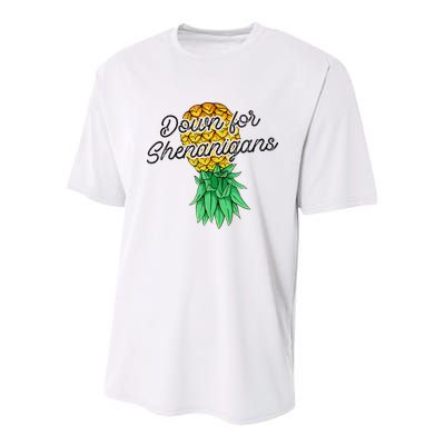 Upside Down Pineapple Down For Shenanigans Funny Swinger Youth Performance Sprint T-Shirt