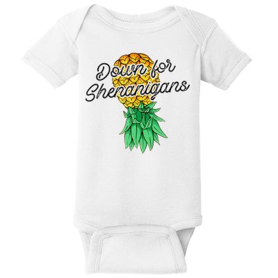 Upside Down Pineapple Down For Shenanigans Funny Swinger Baby Bodysuit