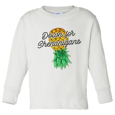 Upside Down Pineapple Down For Shenanigans Funny Swinger Toddler Long Sleeve Shirt