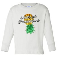 Upside Down Pineapple Down For Shenanigans Funny Swinger Toddler Long Sleeve Shirt