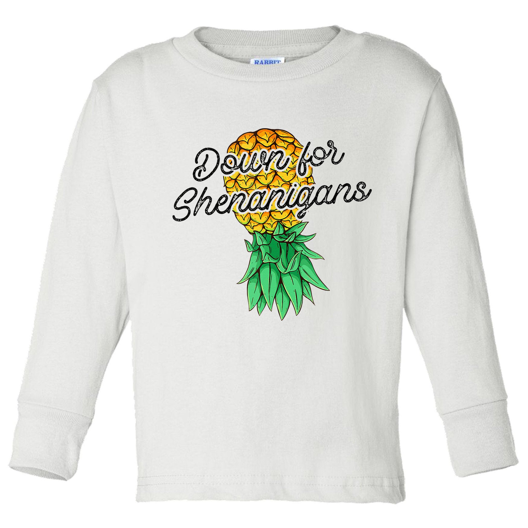 Upside Down Pineapple Down For Shenanigans Funny Swinger Toddler Long Sleeve Shirt