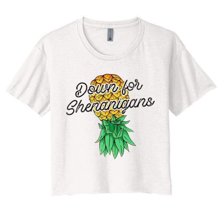 Upside Down Pineapple Down For Shenanigans Funny Swinger Crop Top