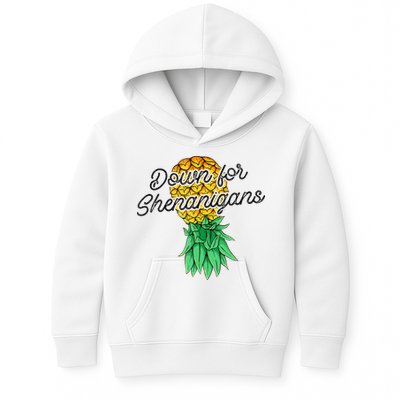 Upside Down Pineapple Down For Shenanigans Funny Swinger Kids Hoodie