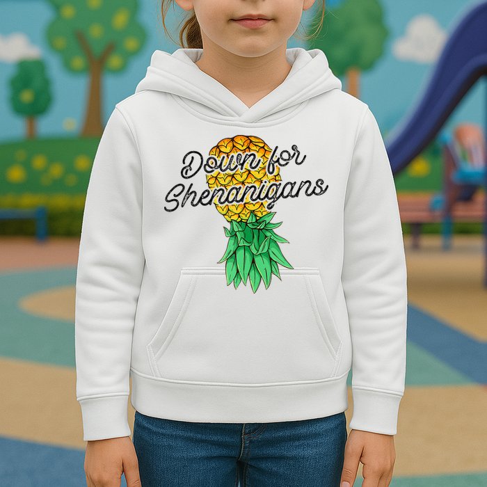 Upside Down Pineapple Down For Shenanigans Funny Swinger Kids Hoodie