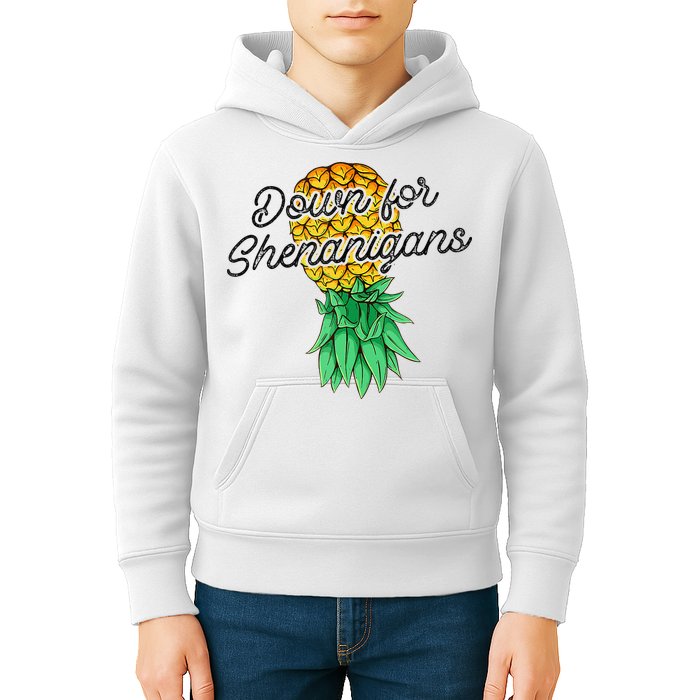Upside Down Pineapple Down For Shenanigans Funny Swinger Kids Hoodie