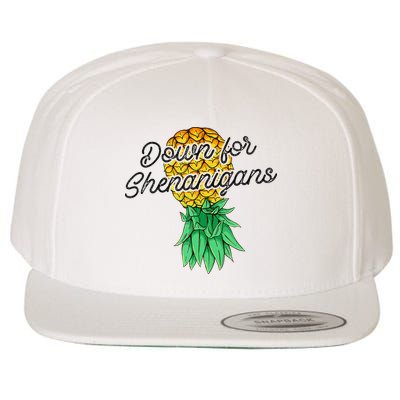 Upside Down Pineapple Down For Shenanigans Funny Swinger Wool Snapback Cap