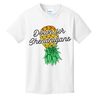 Upside Down Pineapple Down For Shenanigans Funny Swinger Kids T-Shirt