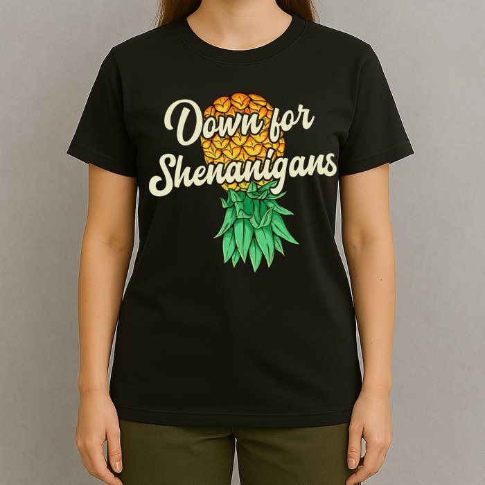 Upside Down Pineapple Down For Shenanigans Funny Swinger T-Shirt