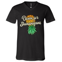 Upside Down Pineapple Down For Shenanigans Funny Swinger V-Neck T-Shirt