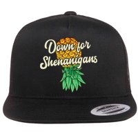 Upside Down Pineapple Down For Shenanigans Funny Swinger Flat Bill Trucker Hat