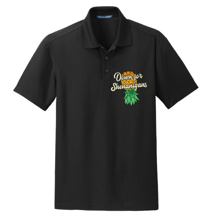 Upside Down Pineapple Down For Shenanigans Funny Swinger Dry Zone Grid Polo