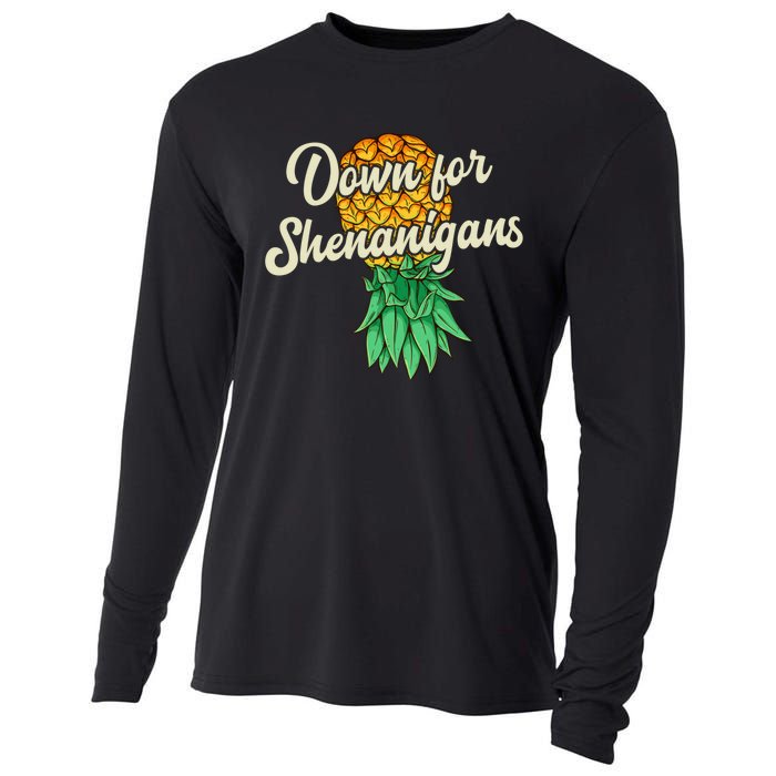 Upside Down Pineapple Down For Shenanigans Funny Swinger Cooling Performance Long Sleeve Crew