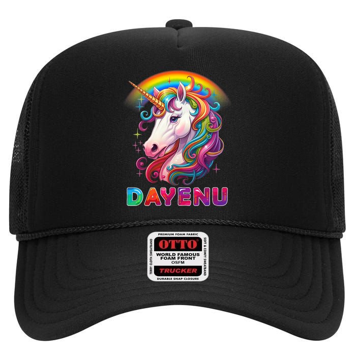 Unicorn Dayenu Passover Matzah Four Cups High Crown Mesh Back Trucker Hat