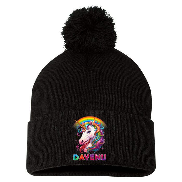 Unicorn Dayenu Passover Matzah Four Cups Pom Pom 12in Knit Beanie