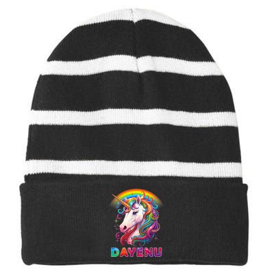 Unicorn Dayenu Passover Matzah Four Cups Striped Beanie with Solid Band