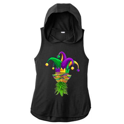 Upside Down Pineapple Mask Mardi Gras Ladies PosiCharge Tri-Blend Wicking Draft Hoodie Tank