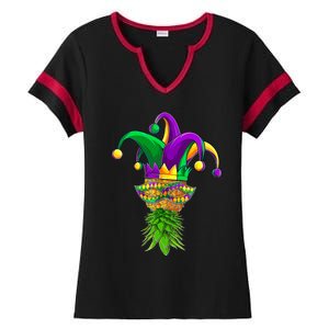 Upside Down Pineapple Mask Mardi Gras Ladies Halftime Notch Neck Tee