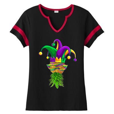 Upside Down Pineapple Mask Mardi Gras Ladies Halftime Notch Neck Tee