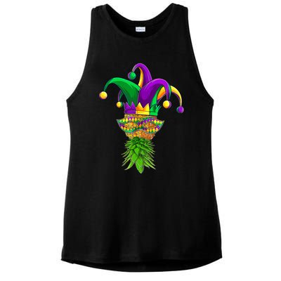 Upside Down Pineapple Mask Mardi Gras Ladies PosiCharge Tri-Blend Wicking Tank