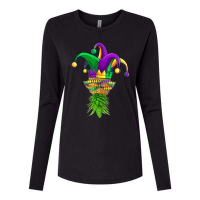 Upside Down Pineapple Mask Mardi Gras Womens Cotton Relaxed Long Sleeve T-Shirt