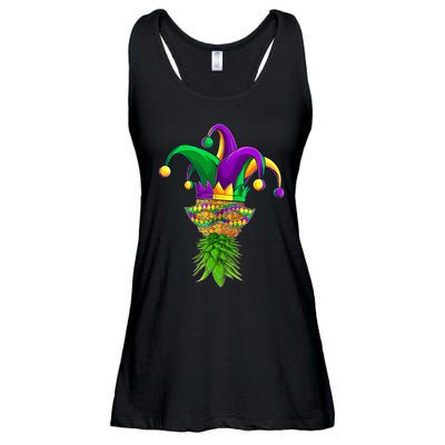 Upside Down Pineapple Mask Mardi Gras Ladies Essential Flowy Tank