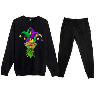 Upside Down Pineapple Mask Mardi Gras Premium Crewneck Sweatsuit Set