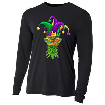 Upside Down Pineapple Mask Mardi Gras Cooling Performance Long Sleeve Crew