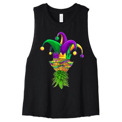 Upside Down Pineapple Mask Mardi Gras Women's Racerback Cropped Tank