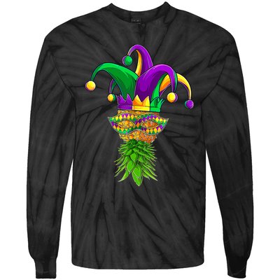 Upside Down Pineapple Mask Mardi Gras Tie-Dye Long Sleeve Shirt