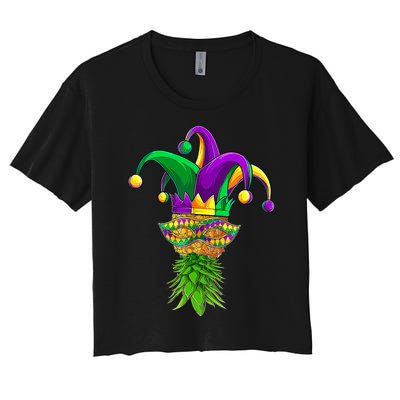 Upside Down Pineapple Mask Mardi Gras Women's Crop Top Tee