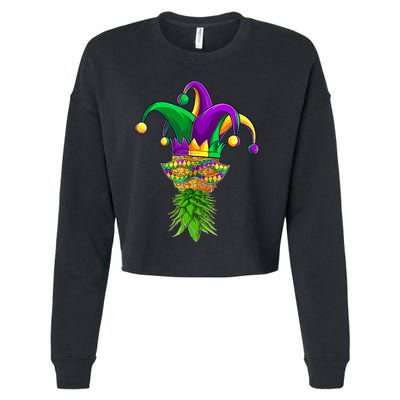 Upside Down Pineapple Mask Mardi Gras Cropped Pullover Crew