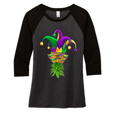 Upside Down Pineapple Mask Mardi Gras Women's Tri-Blend 3/4-Sleeve Raglan Shirt