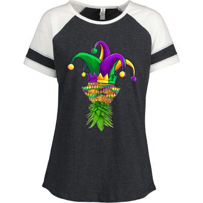 Upside Down Pineapple Mask Mardi Gras Enza Ladies Jersey Colorblock Tee