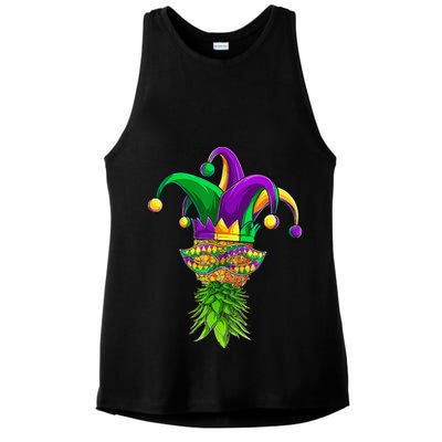 Upside Down Pineapple Mask Mardi Gras Ladies PosiCharge Tri-Blend Wicking Tank