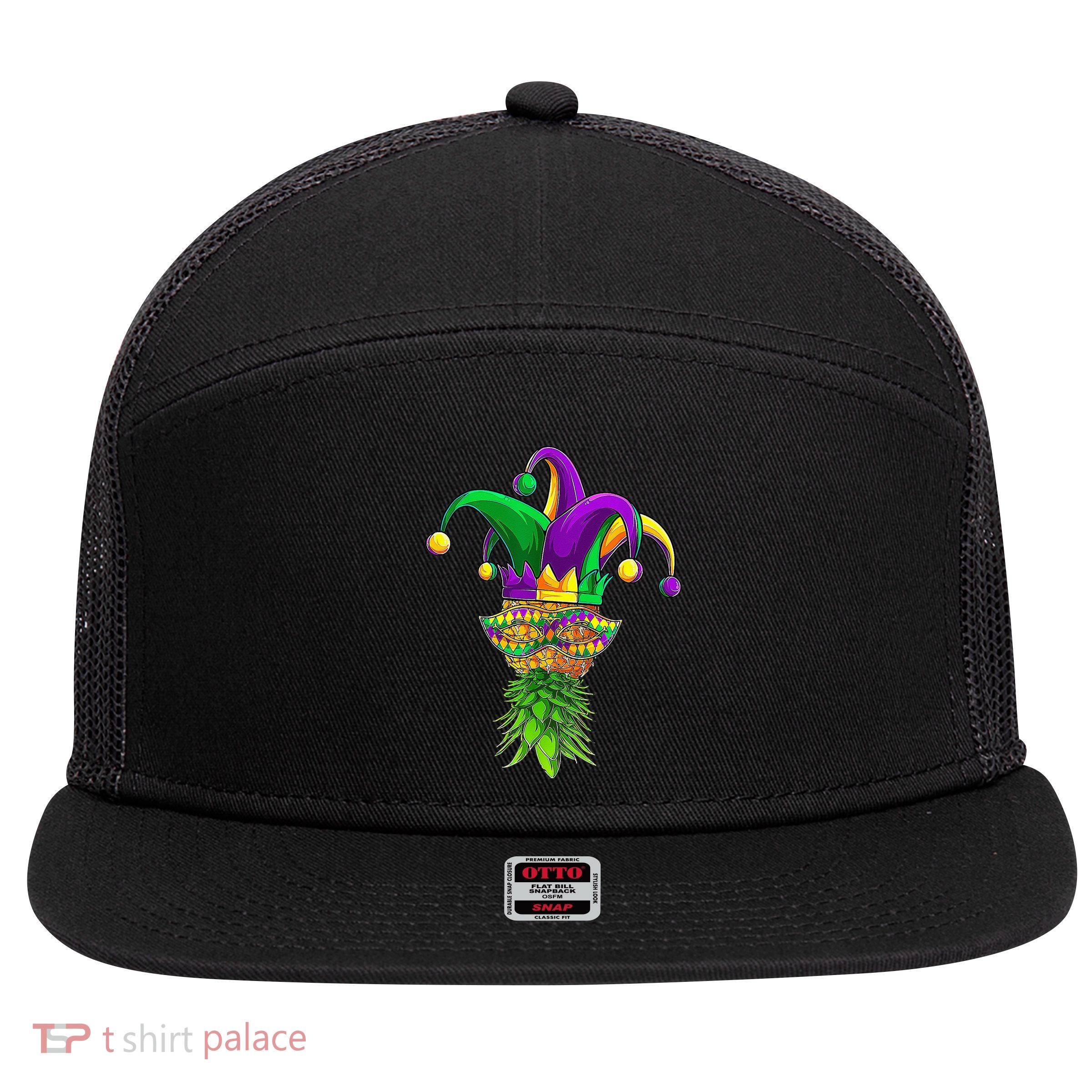 Upside Down Pineapple Mask Mardi Gras 7 Panel Mesh Trucker Snapback Hat