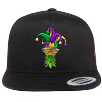 Upside Down Pineapple Mask Mardi Gras Flat Bill Trucker Hat