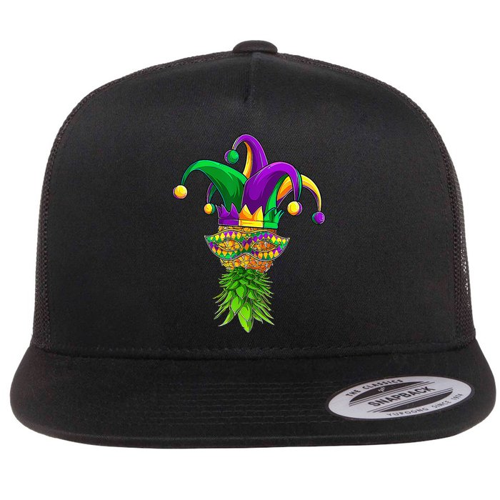 Upside Down Pineapple Mask Mardi Gras Flat Bill Trucker Hat