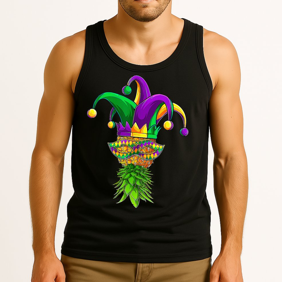 Upside Down Pineapple Mask Mardi Gras Tank Top