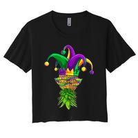 Upside Down Pineapple Mask Mardi Gras Women's Crop Top Tee