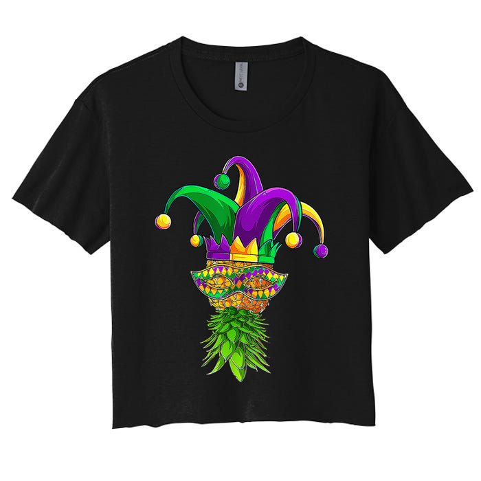 Upside Down Pineapple Mask Mardi Gras Women's Crop Top Tee
