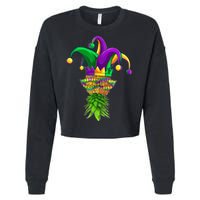 Upside Down Pineapple Mask Mardi Gras Cropped Pullover Crew