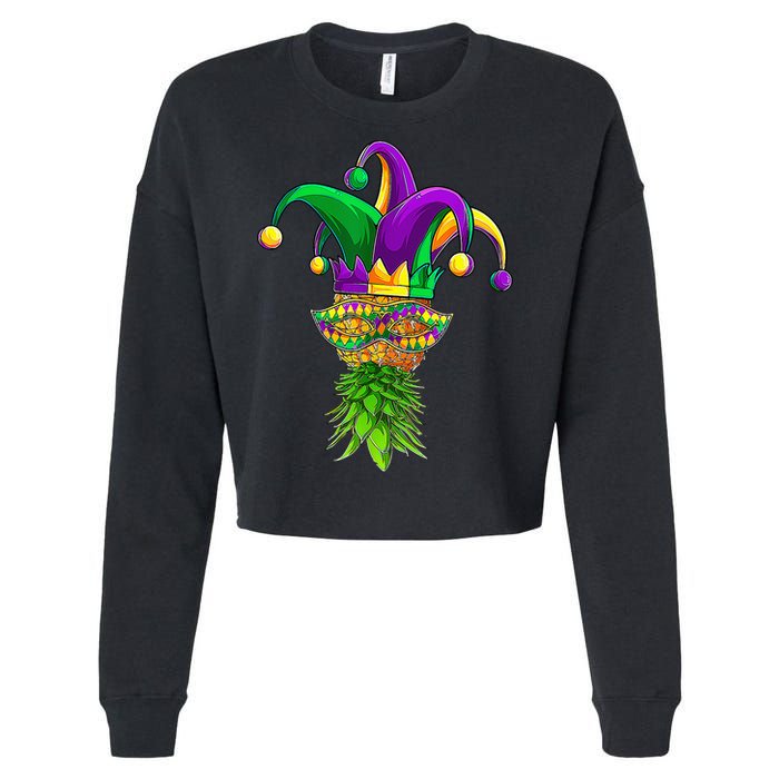 Upside Down Pineapple Mask Mardi Gras Cropped Pullover Crew